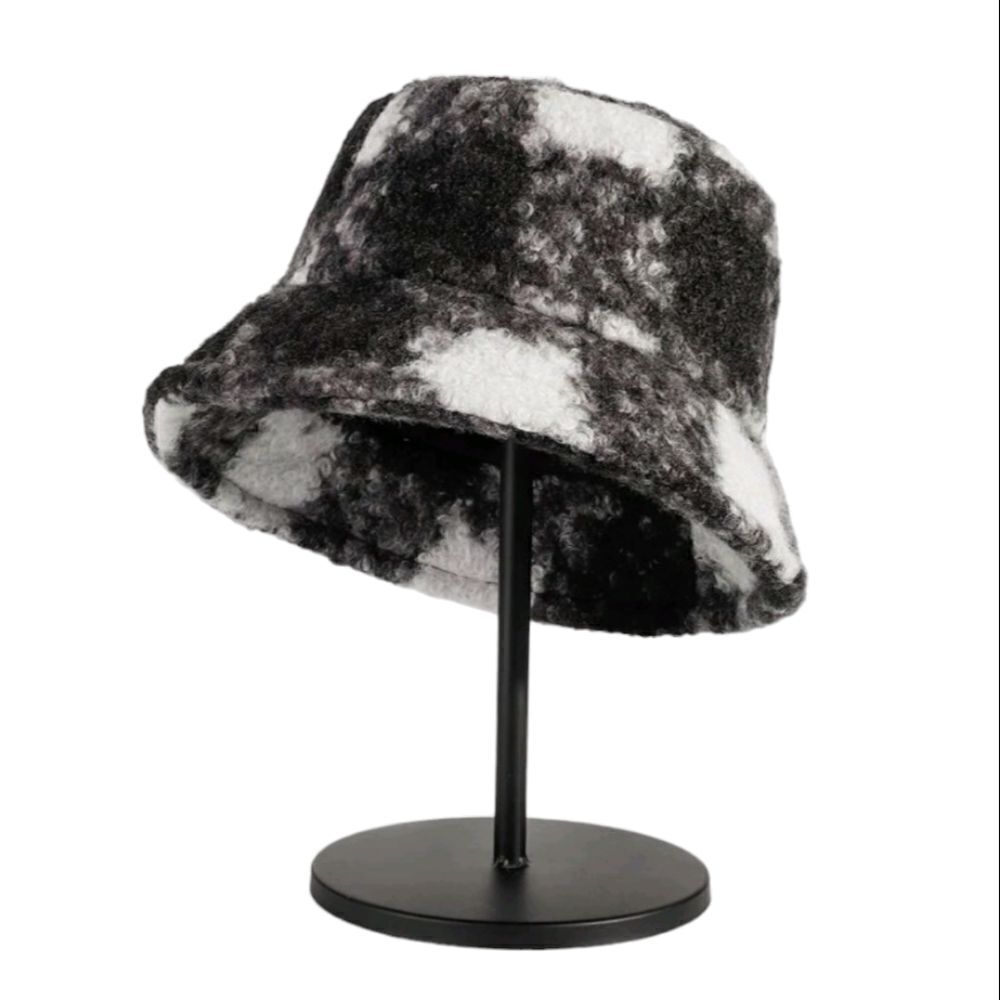 Checkered Pattern Fuzzy Bucket Hat - Picture 2 of 3
